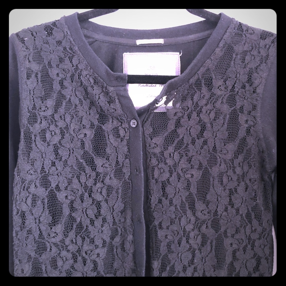 Poof Excellence button up sweater black lace L
